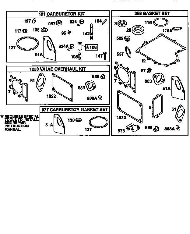 Gasket Kits Diagram and Parts List for 28Q700  Briggs and Stratton Engine